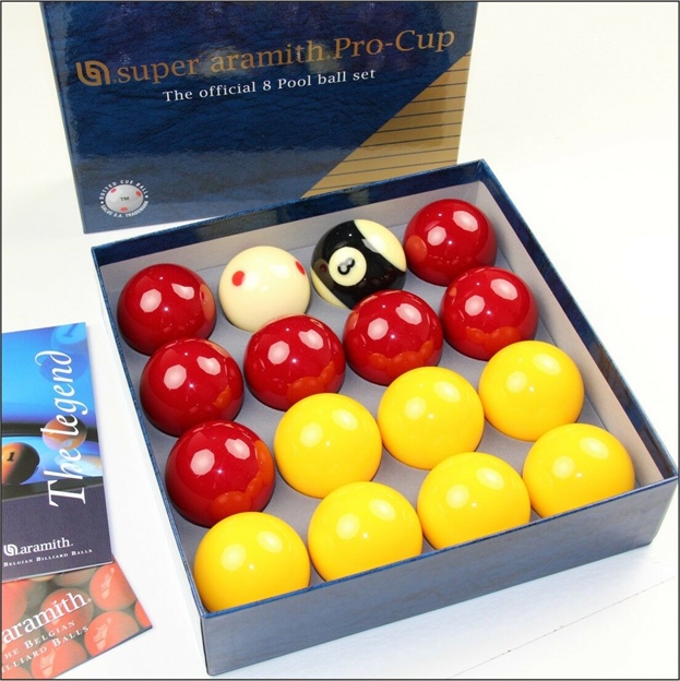 Super Aramith Pro Cup Pool Balls 2" UK Standard - Red & Yellow